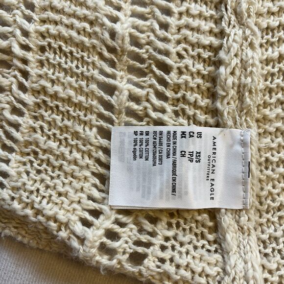 American Eagle Women's Sweater XS/S Beige Crochet Duster Open Front Wrap Hood - Picture 6 of 11